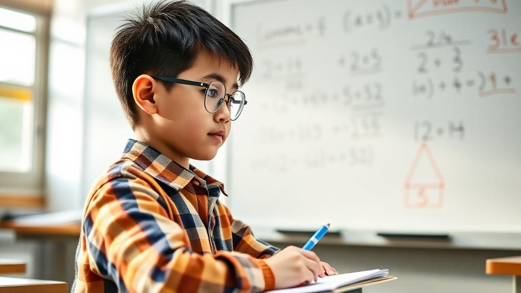 Copil care lucrează la matematică